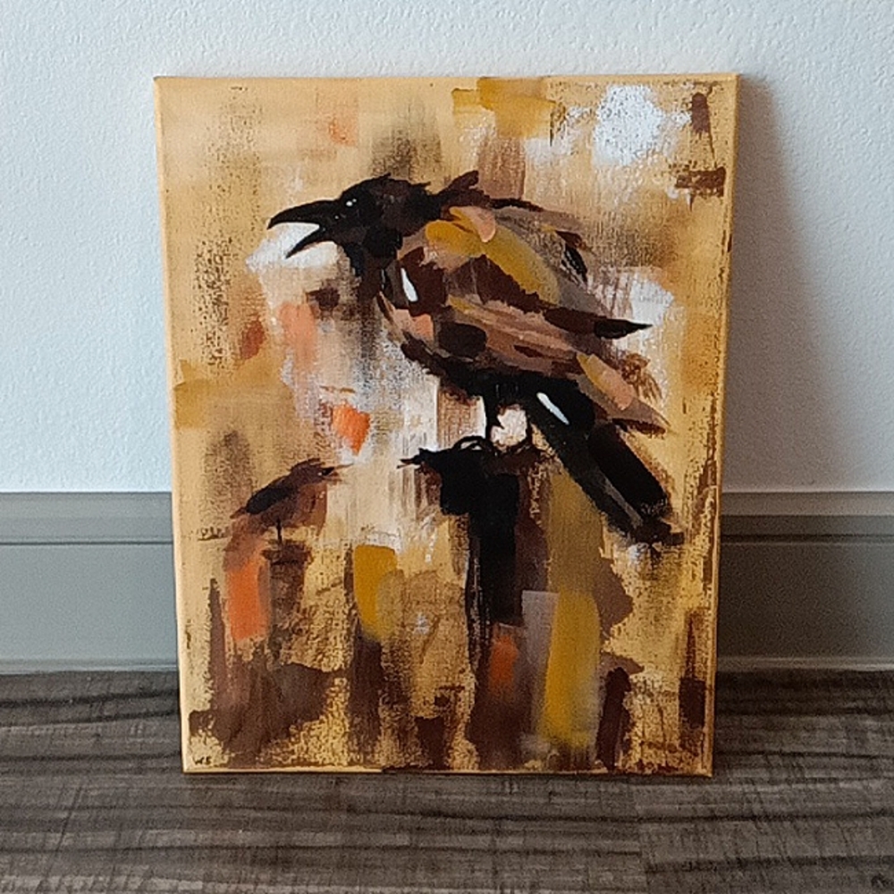 Mystical Crow Painting – 11x14” Original Acrylic on Canvas | Dark Elegant Art